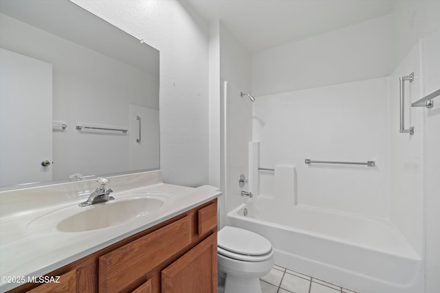 full bathroom featuring tile patterned flooring, vanity, toilet, and bathtub / shower combination