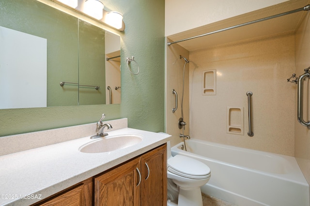 full bathroom featuring shower / bath combination, vanity, and toilet