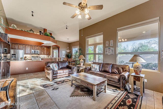 living room with ceiling fan