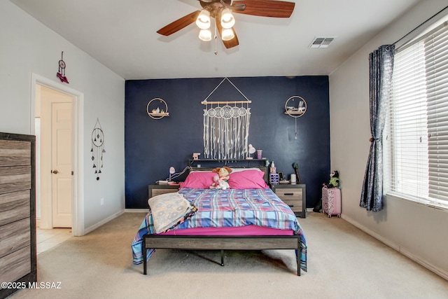 bedroom featuring carpet floors and ceiling fan