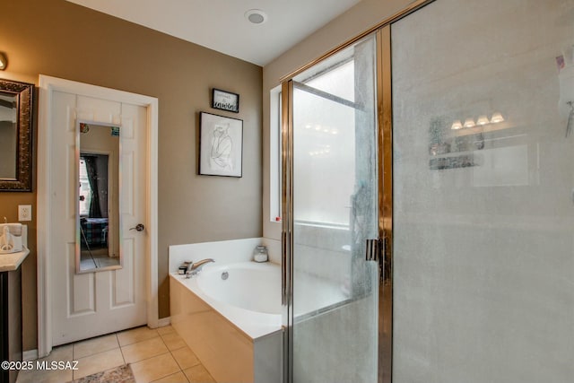 bathroom with plus walk in shower and tile patterned floors