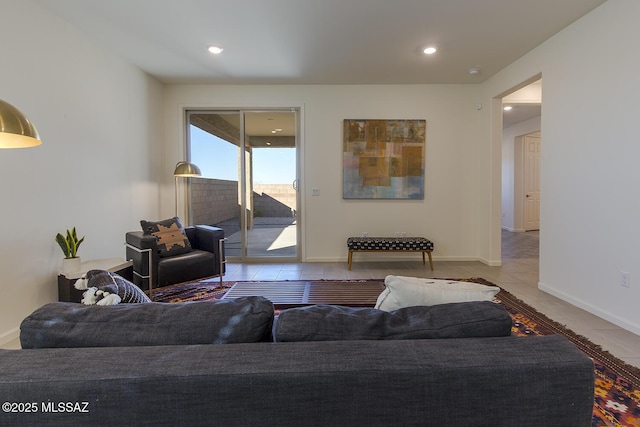 living room featuring light tile patterned floors