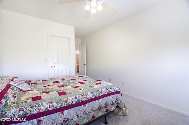 bedroom featuring carpet flooring and ceiling fan