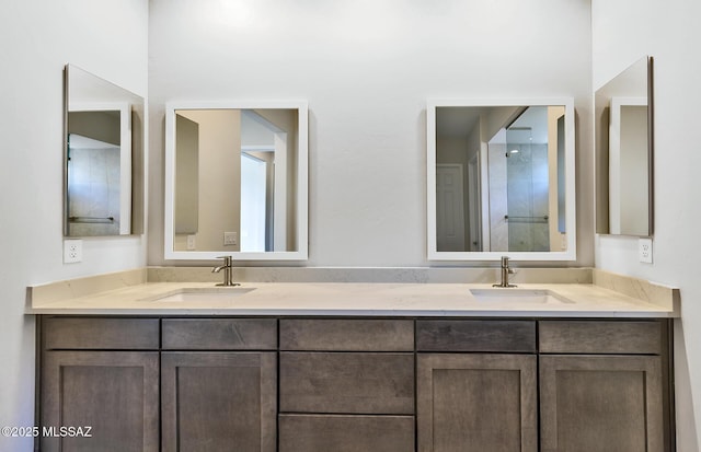 bathroom with double vanity and a sink
