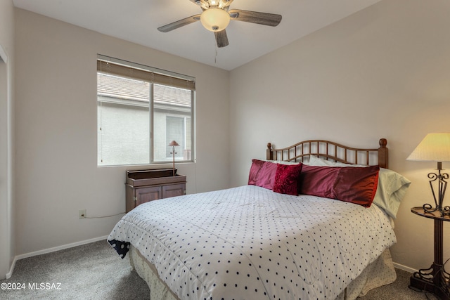 bedroom featuring carpet floors and ceiling fan