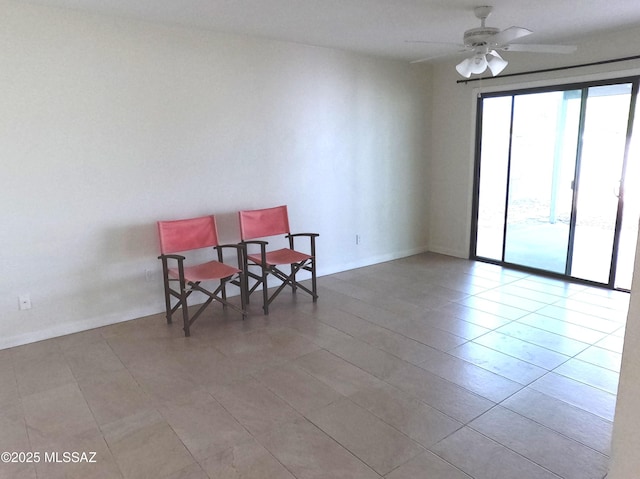 dining area featuring ceiling fan and light tile patterned floors