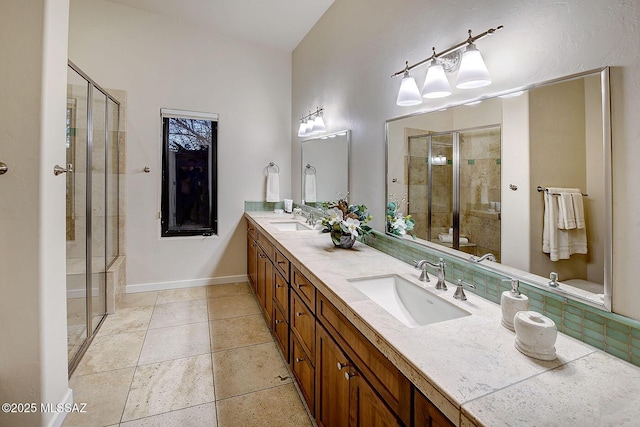 bathroom featuring vanity and walk in shower