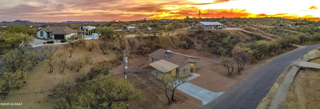 view of aerial view at dusk