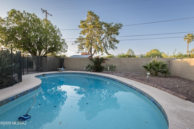 view of pool with a diving board