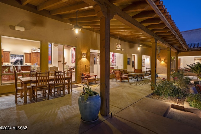 view of patio / terrace with ceiling fan and outdoor lounge area