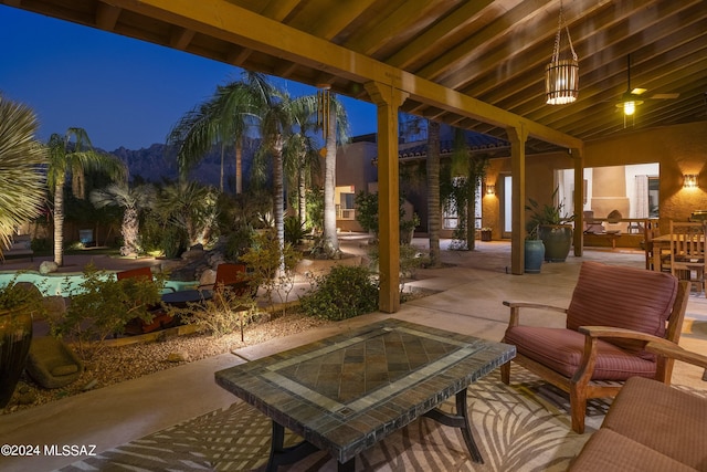 view of patio at night