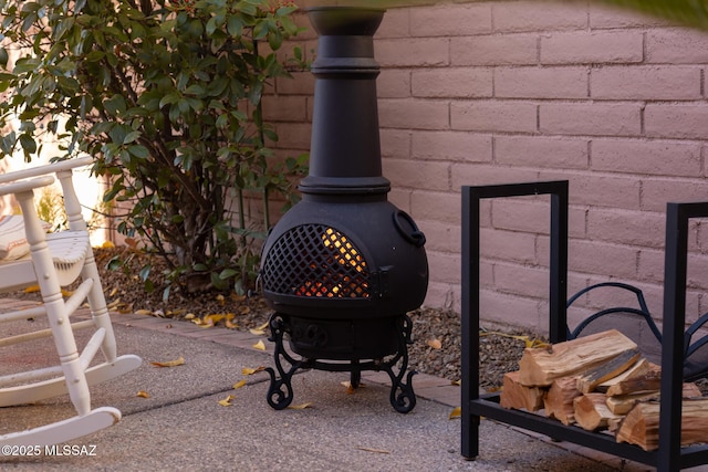 exterior details featuring a wood stove