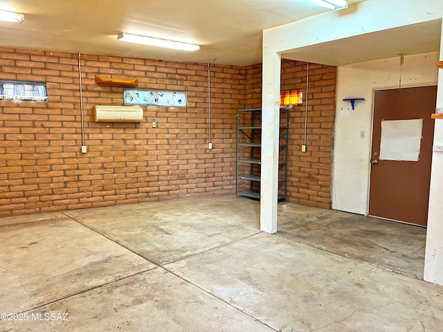 basement with brick wall