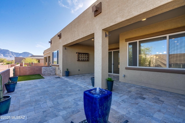 view of patio featuring a mountain view