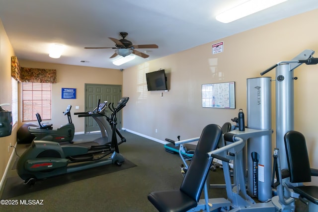 workout area with ceiling fan