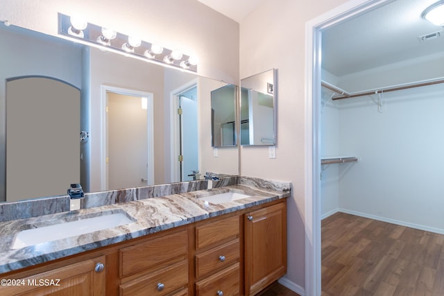 bathroom with wood-type flooring and vanity