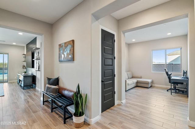 hall featuring light hardwood / wood-style flooring and a wealth of natural light