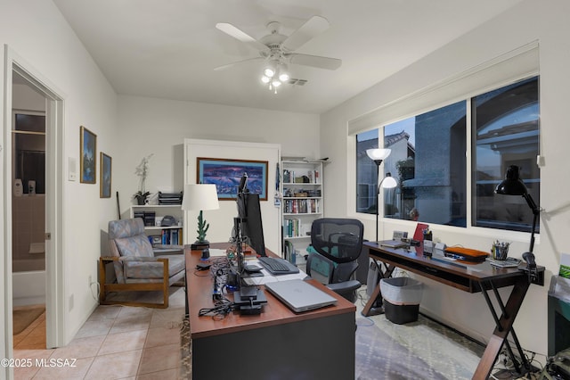 63111 E Mountain Crest Dr, Tucson, AZ 85739 - office area with a ceiling fan and light tile patterned floors