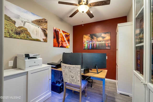 office area featuring ceiling fan and hardwood / wood-style floors