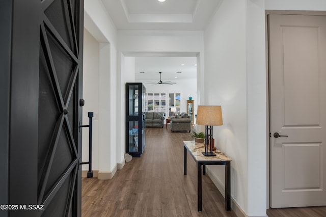 hallway featuring wood-type flooring