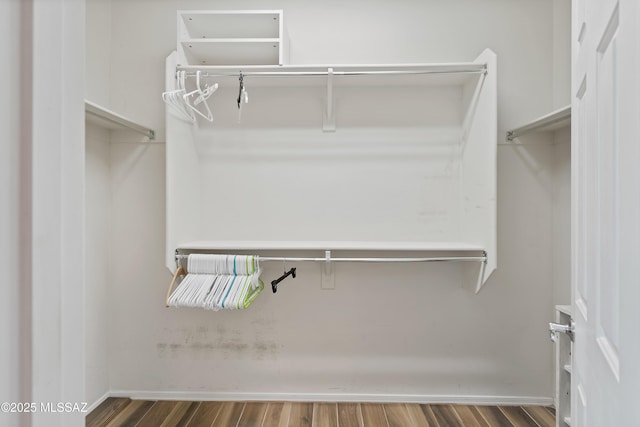 walk in closet featuring dark wood-type flooring