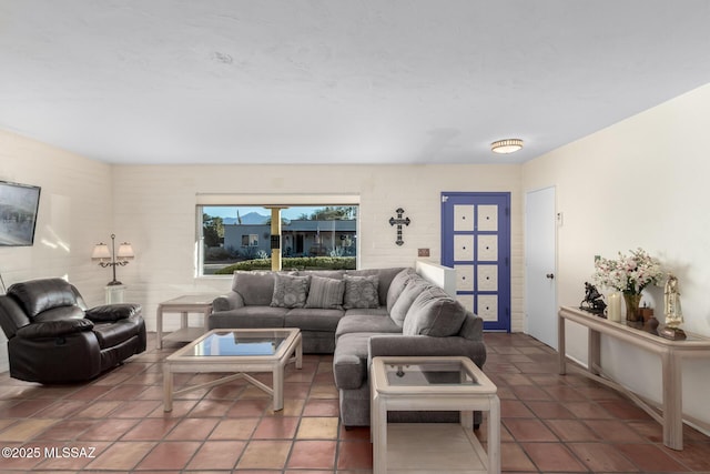 living room featuring tile patterned floors