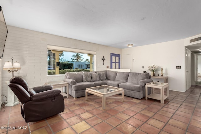 living room featuring tile patterned flooring