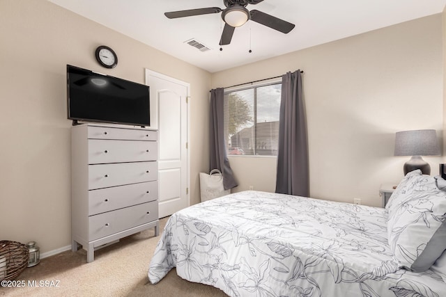 bedroom featuring carpet floors and ceiling fan