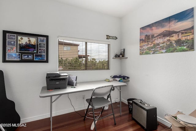 office space featuring dark hardwood / wood-style flooring