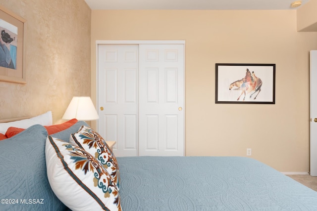 bedroom with carpet floors and a closet