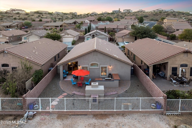 view of aerial view at dusk