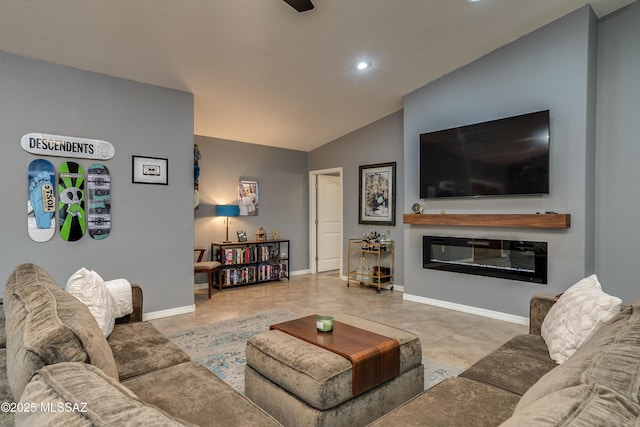 living room featuring vaulted ceiling