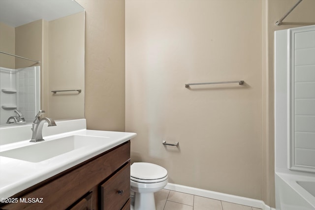 bathroom featuring vanity, tile patterned floors, and toilet