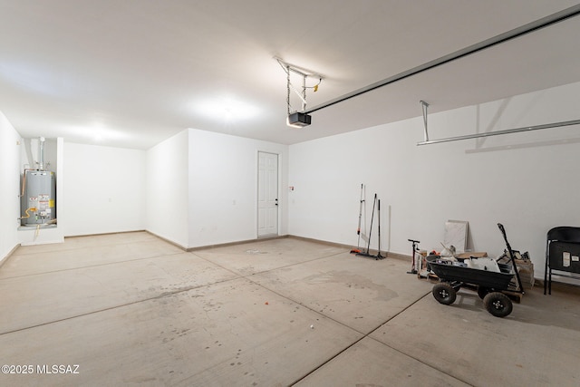 garage featuring a garage door opener and water heater