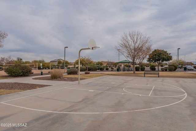 view of basketball court with a gazebo and volleyball court