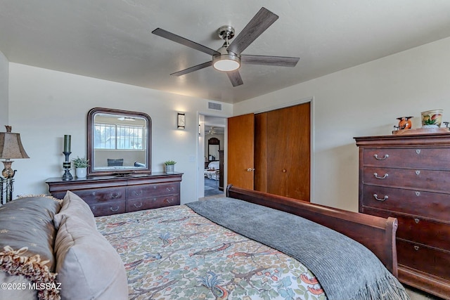 bedroom with a closet and ceiling fan