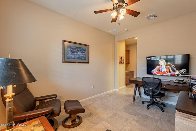 office space with ceiling fan