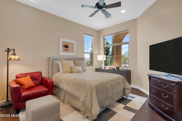 bedroom featuring ceiling fan and wood-type flooring