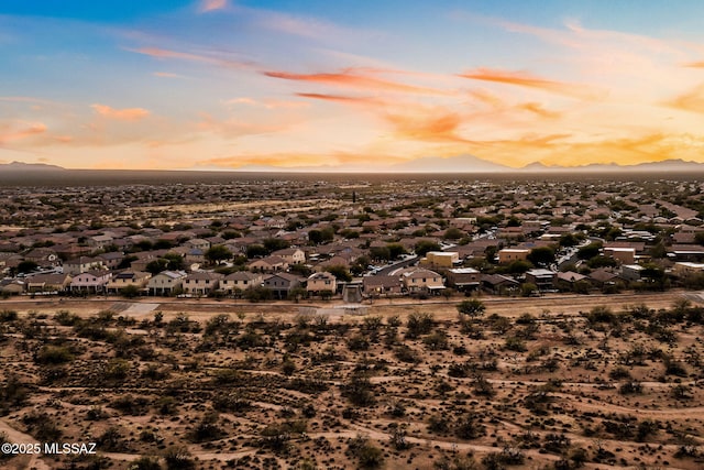 aerial view featuring a residential view and a mountain view