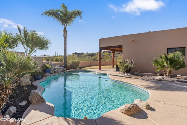 view of swimming pool with a patio area