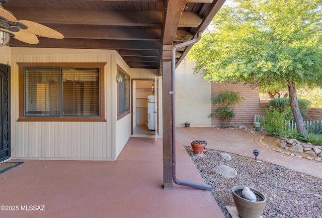 view of patio featuring ceiling fan