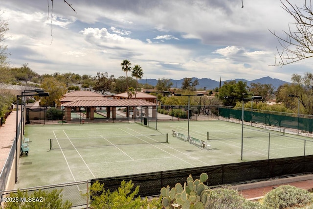 view of sport court featuring a mountain view