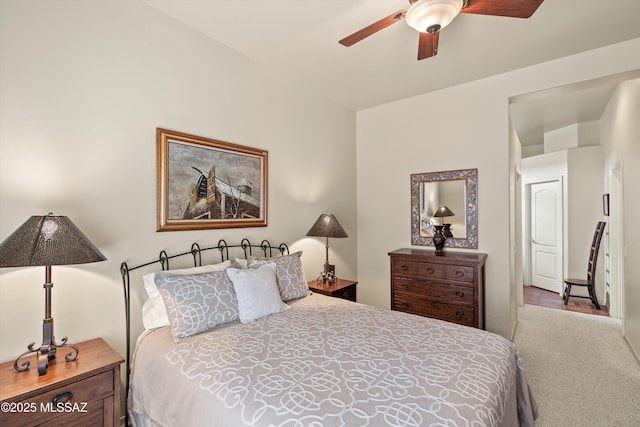 bedroom with carpet flooring and ceiling fan