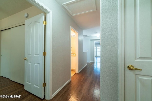 hallway featuring dark wood-type flooring