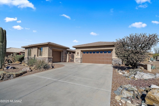 prairie-style house featuring a garage