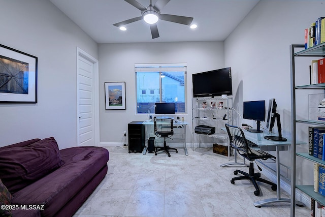 office area featuring ceiling fan