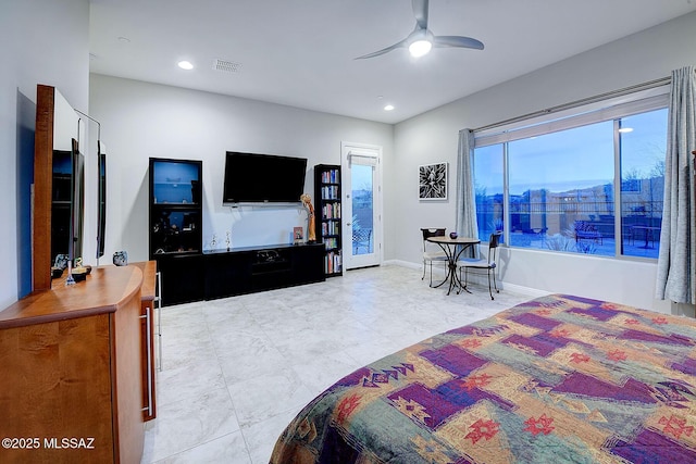 bedroom featuring ceiling fan