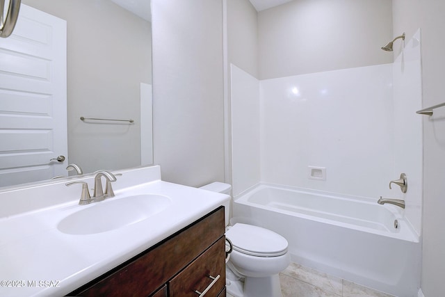 full bathroom with vanity, tub / shower combination, and toilet