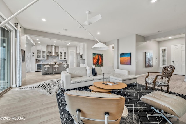 living room featuring beverage cooler