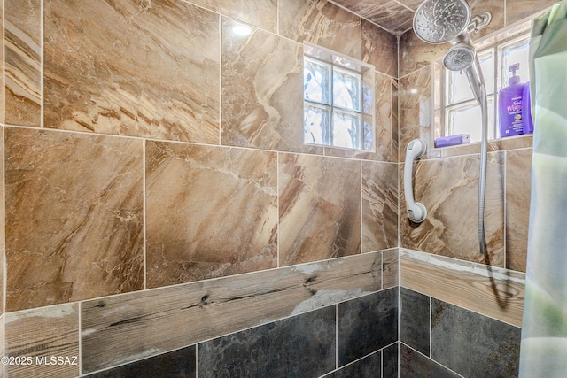 interior details featuring a tile shower